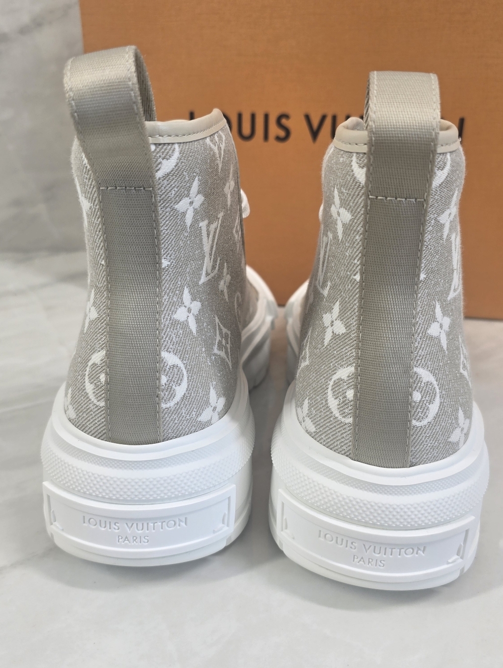 Louis Vuitton Beige Monogram High-Top Sneakers - Picture 6 of 12